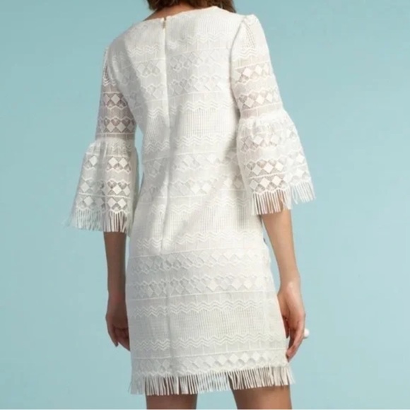 Trina Turk White Lace Fringed Bell Sleeve Cocktail Sheath Dress, Size 6, NWT - Picture 2 of 10